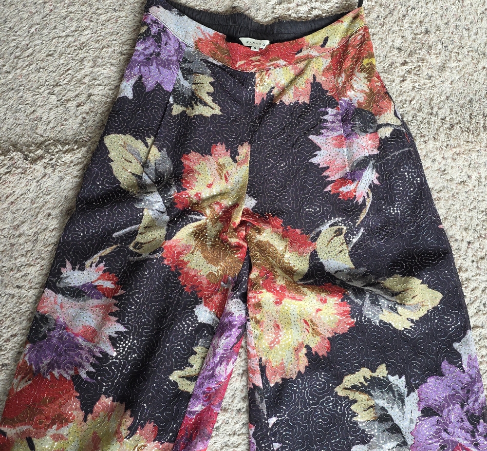 Anthropologie Rana Gill Floral Wide-Leg Sequined Pants